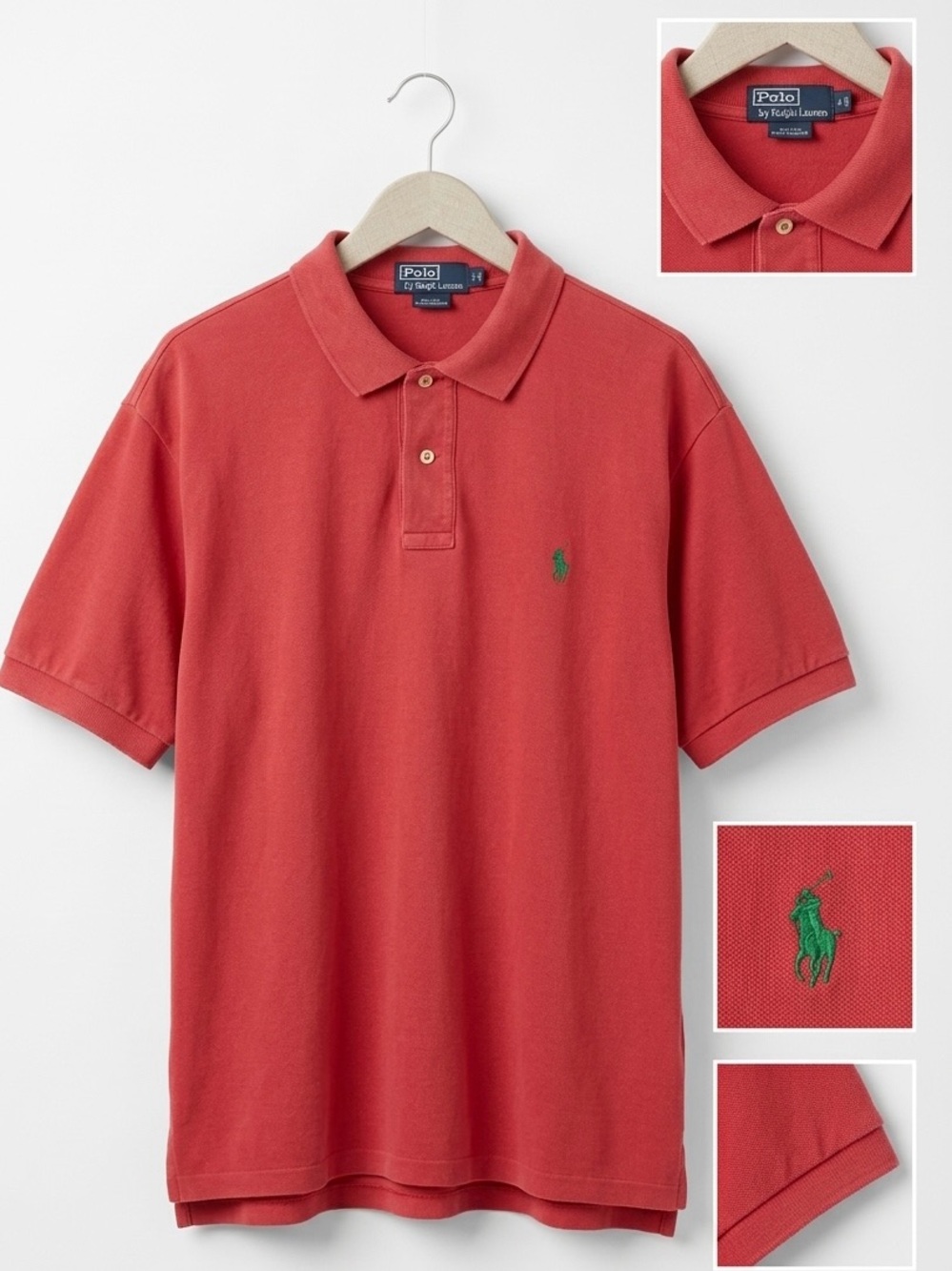 Ralph Lauren Vintage Men's Red Polo with Green Pony Embroidery
